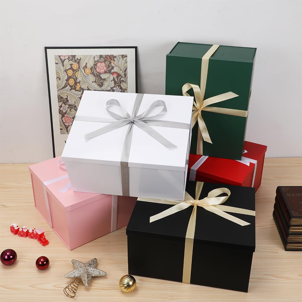 UoeRing 1Pcs Red Extra Large gift box with lids 16.5×13×8 Inches gift boxes for presents,Birthday Box (include Ribbon, Paper Shred Filler Gift Card & Envelopes)