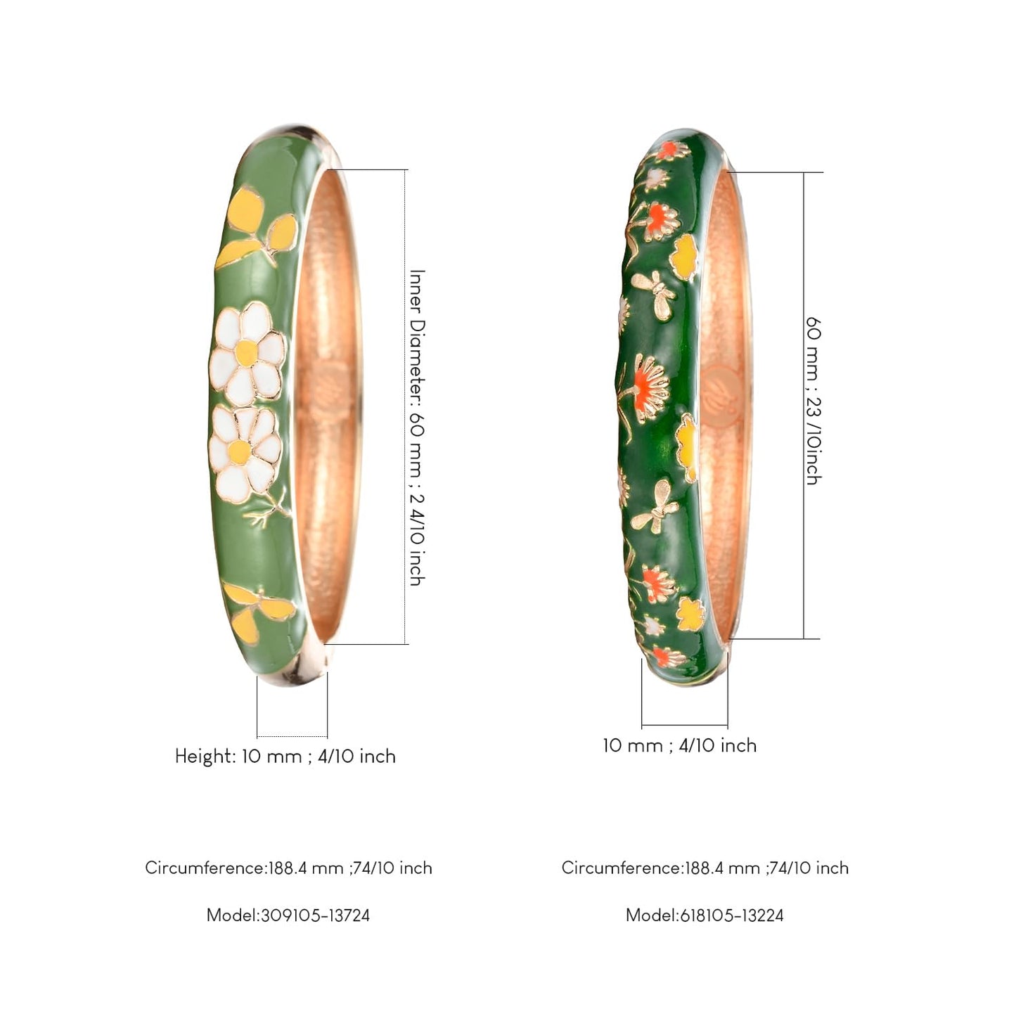 UJOY Gorgeous Bracelets Enameled Floral Cloisonne Gift Plated Cuff Bangles Jewelry Sets Box for Women 55A18-55A42 Green
