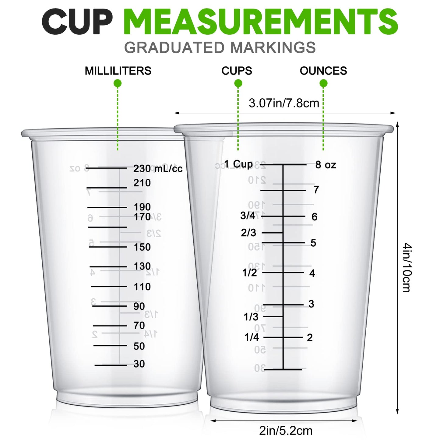 Yunsailing 400 Pack Disposable Measuring Cups for Resin 8 oz Clear Plastic Epoxy Reusable Liquid Mixing Cups for Cooking and Baking Supplies