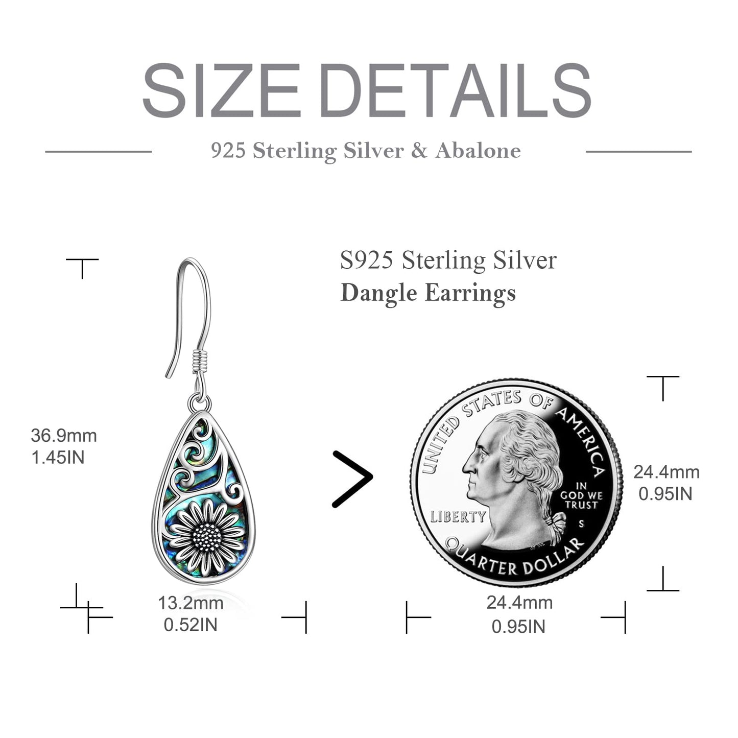 POPLYKE 925 Sterling Silver Sunflower Earrings Teardrop Abalone Dangle Earrings for Women Sunflower Jewelry