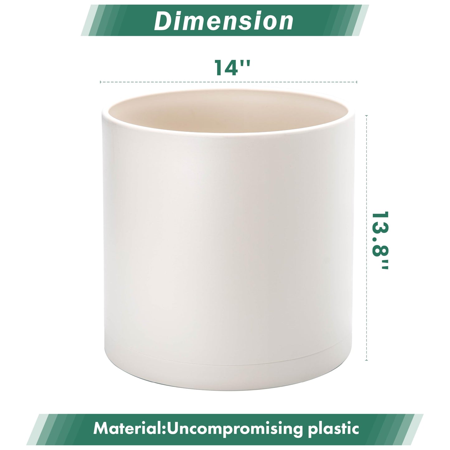 D'vine Dev 14 Inch Plastic Planter Pots for Plant Pot with Drainage Hole and Seamless Saucers, Oatmeal, 74-X-H-4
