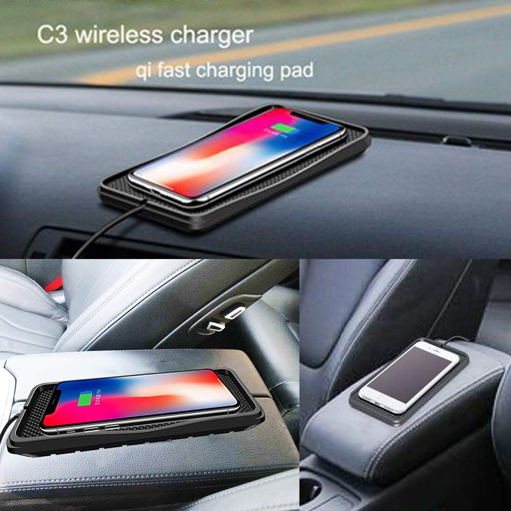 POLMXS Wireless Charger Car Charging pad 15W Fast Wireless Phone Charger Cell Phone Flat Charging mat Compatible with iPhone 11/12/12/14/15 Galaxy S21/S22/S23/24 NOTE10(C3Y)