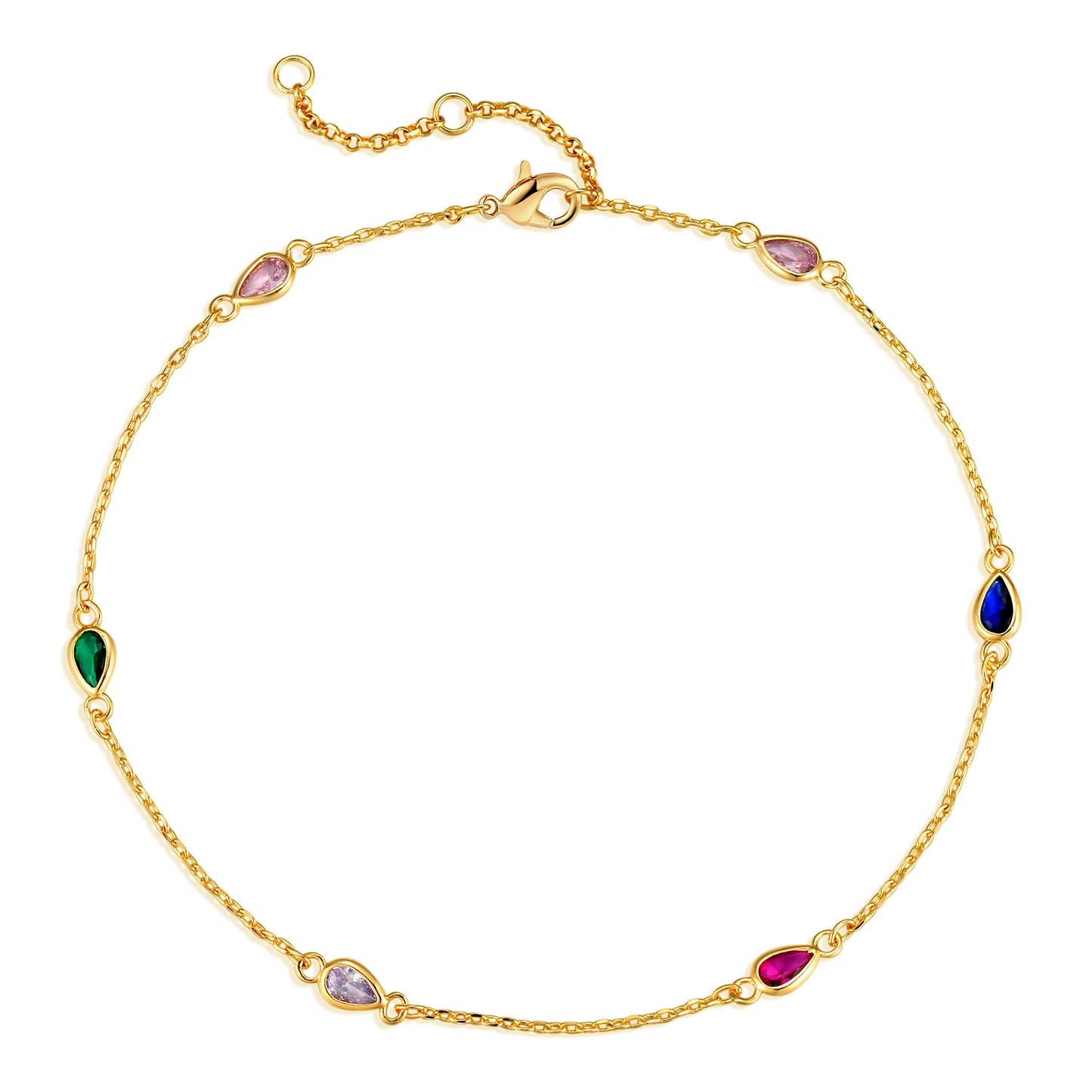 MTMY Gold Anklets for Women 14K Gold Plated Colorful Cubic Zirconia Tassel Foot Chain Dainty Adjustable Cute Summer Beach Boho Anklets Jewelry Gift(colorful drop A)