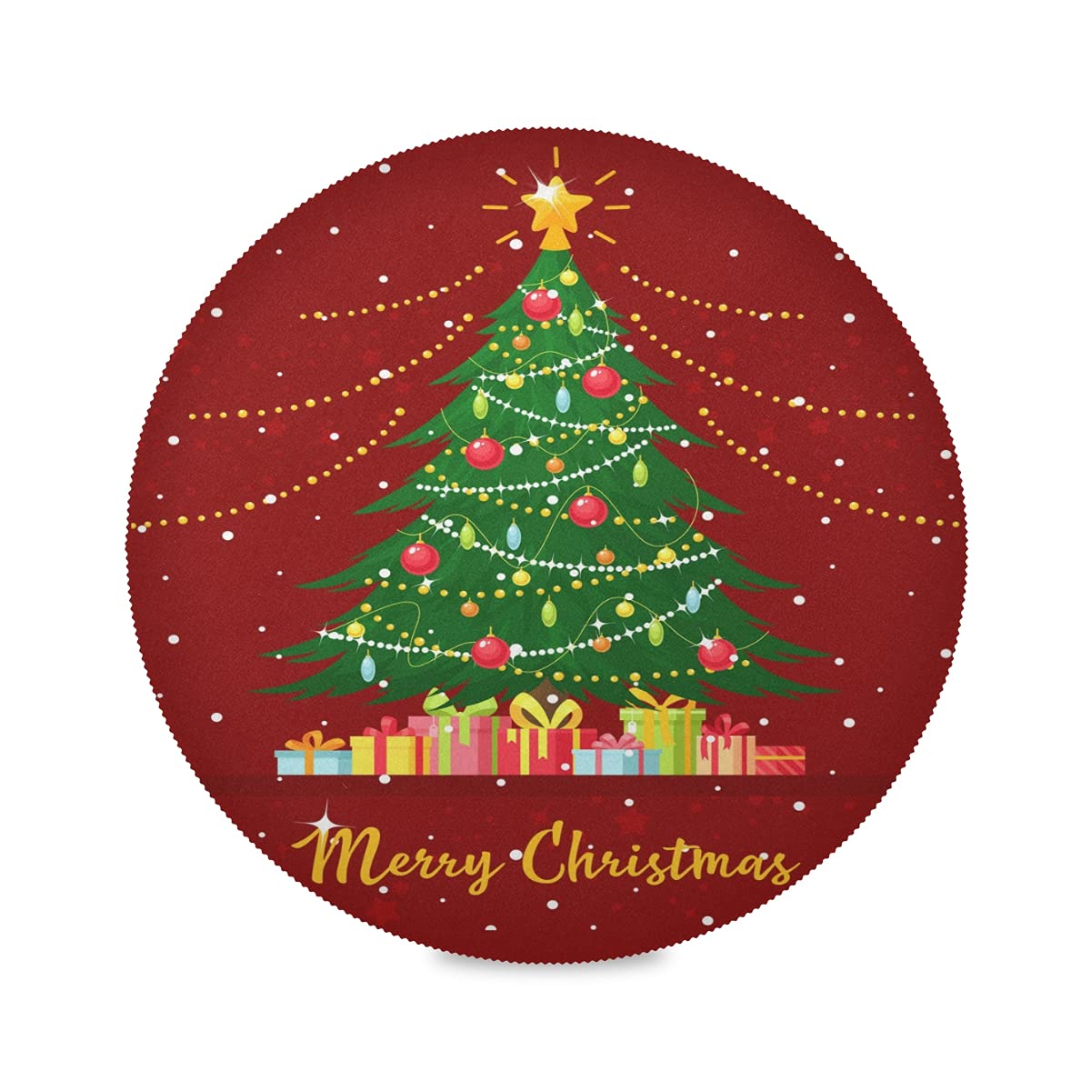 6 Pack Round Placemats Christmas Tree with Gift Boxes Table Mats Heat-Resistant Stain Resistant Anti-Skid Washable Placemats 15.4 Inch