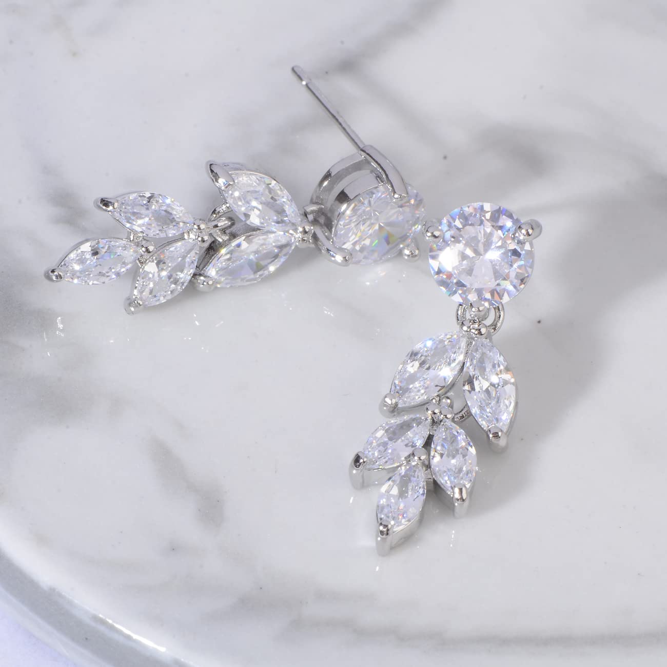 Cinmilada Bridal Earrings for Wedding Silver Marquise Teardrop Cubic Zirconia Crystal CZ Cluster Earrings for Bride Bridesmaids Women