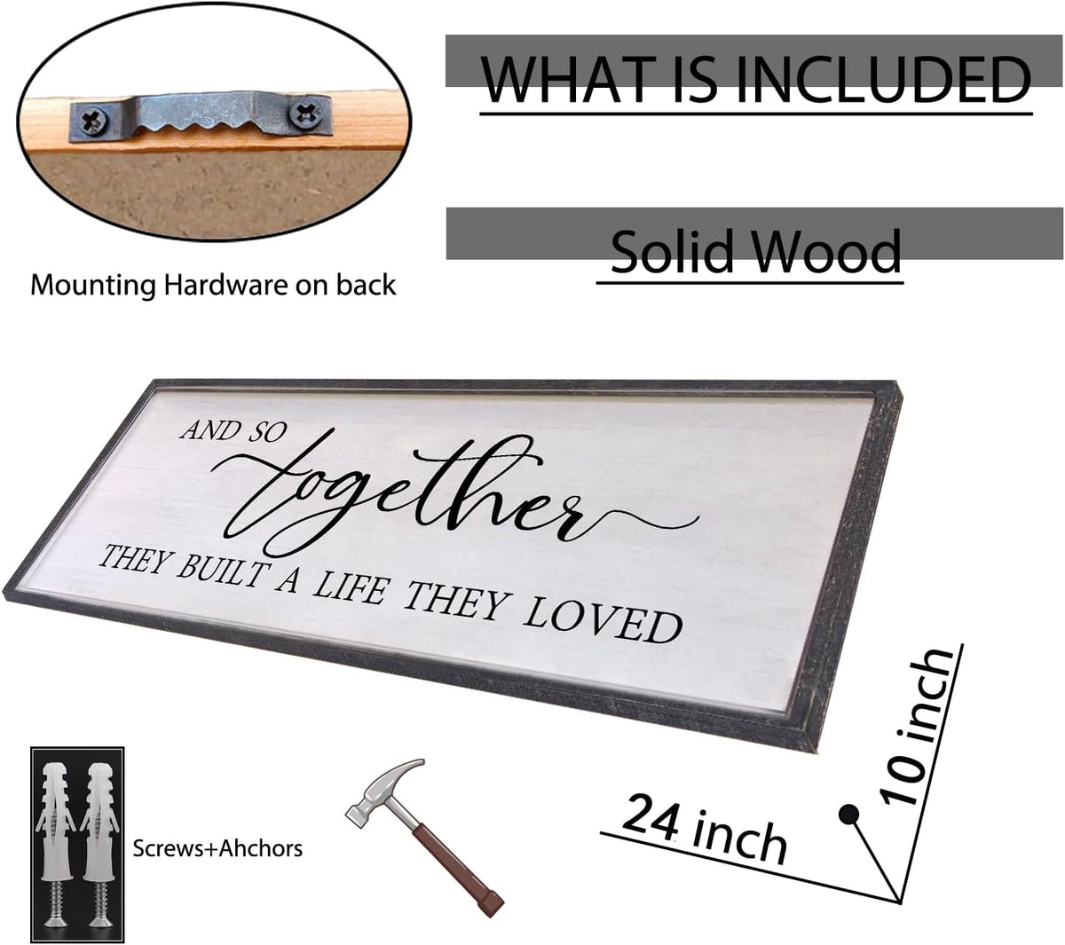 And So Together They Built A Life They Loved Sign Above Bed Wall Decor 24×10 Inch Master Bedroom Over Bed Wood Framed Wall Art (Black)