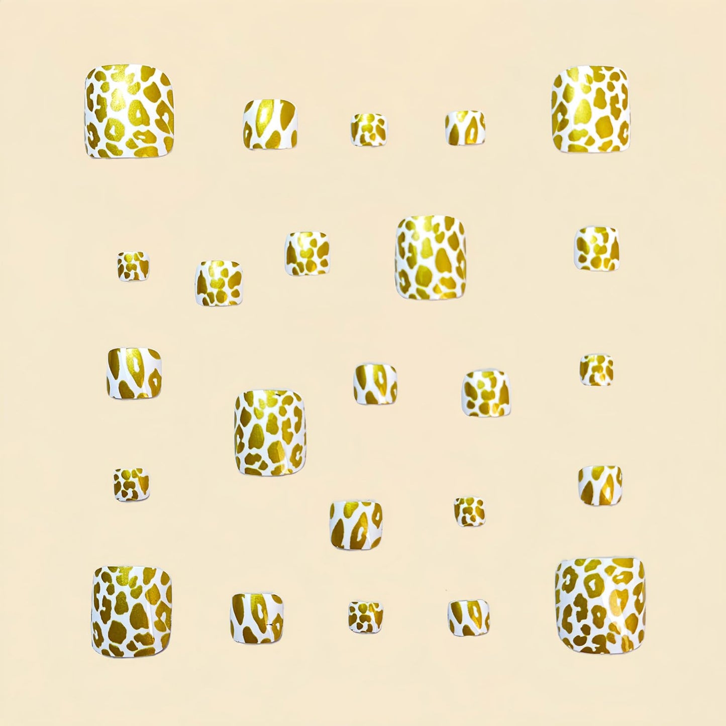 Gold Press on Toenails Short Square Fake Toe Nails with Golden Leopard Print Designs Acrylic False Toenails Glossy Summer Toenail Press on Nails Artificial Toenails for Coquette Women 24Pcs
