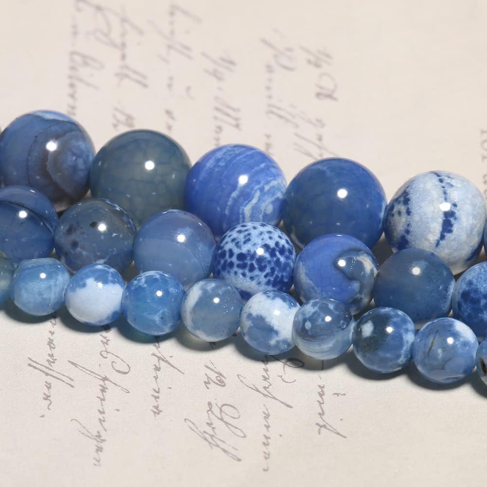 Yochus 45pcs Blue Fire Agate Stone Beads，8mm Healing Power Natural Stone Round Loose Beads for Jewelry Making Earring Necklace DIY Crafts