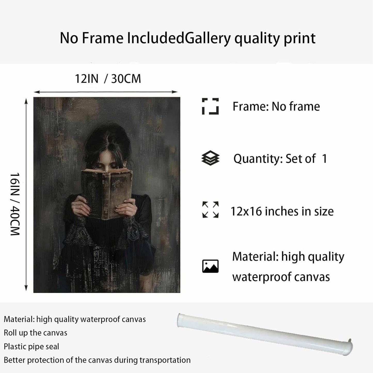 2 Pieces Gothic Posters Wall Art Dark Academy Vampire Pictures Victorian Woman Reading Magic Book Canvas Claw Hand Dracula Prints Moody Girl Witch Ghost Paintings Bedroom Library Classroom Office Home Decor 12x16 Inch Unframed