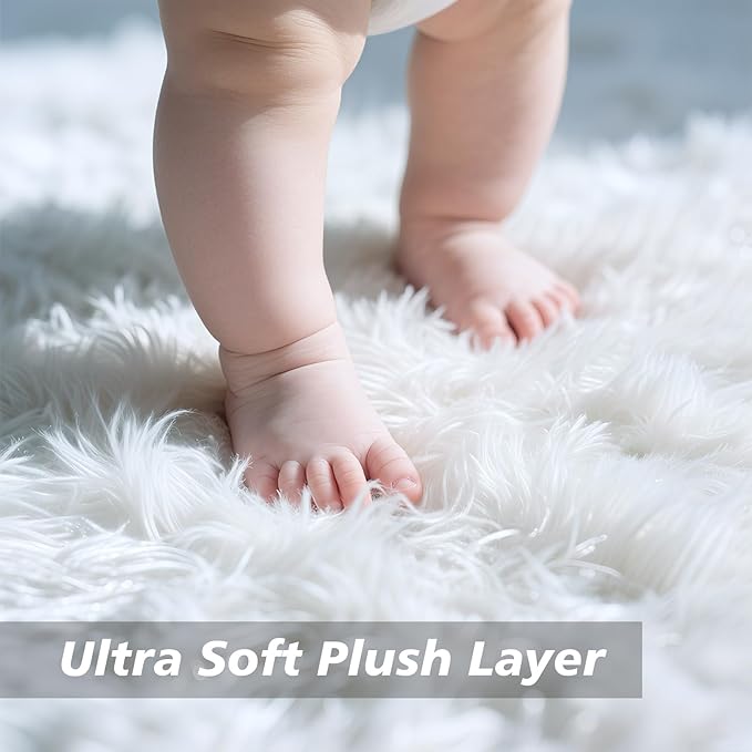 6x9 Fluffy Area Rug for Living Room,Shag Area Rugs for Bedroom,White Soft Fuzzy Rug Non-Shedding Indoor Plush Carpet for Kids Bedroom Nursery Dorm Home Decor