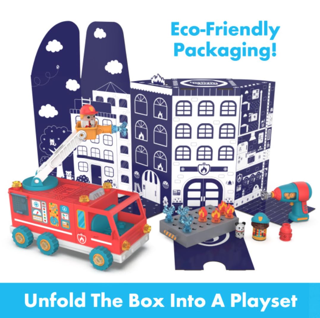 Educational Insights Design & Drill Bolt Buddies Fire Truck - Construction Toys & Toddler Tools, Kids Tool Set with Real Electric Drill Toy, Take Apart STEM Set, Building Kit & Gift for Ages 3+