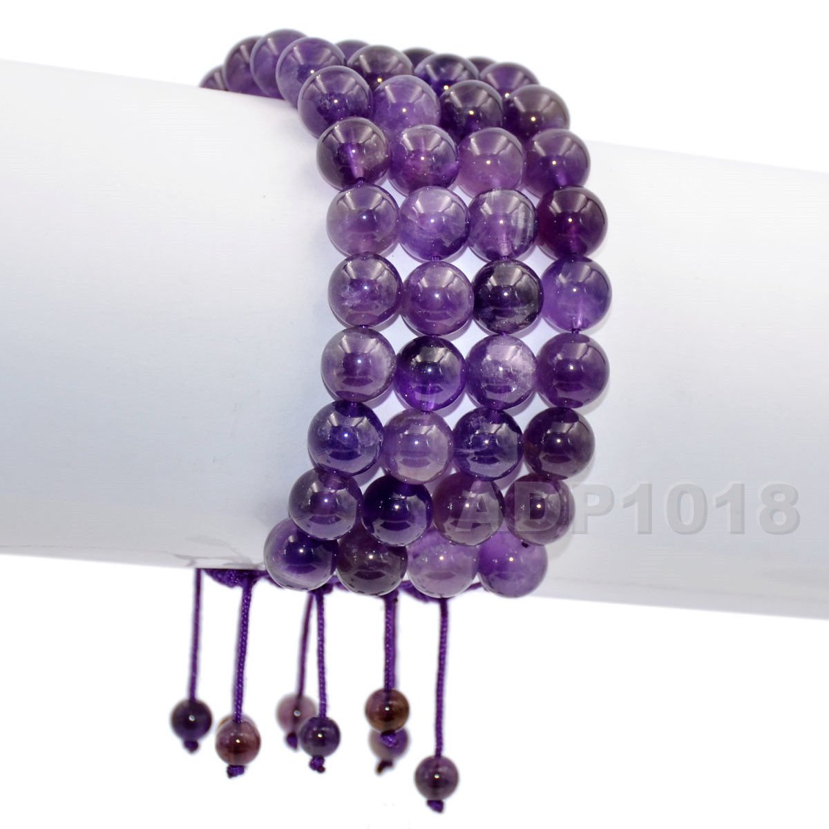 AD Beads Natural 8mm Gemstone Bracelets Healing Power Crystal Macrame Adjustable 7-9 Inch (Amethyst)