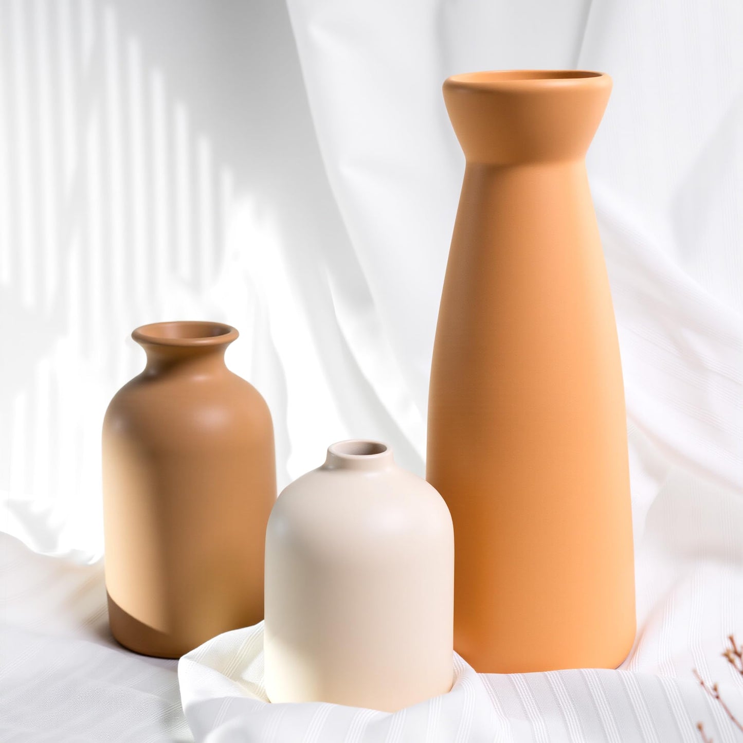 OUWEDW Ceramic Small Vase Set of 3,Modern Boho Farmhouse Home Decor,Pampas Grass Vase,Minimalist Decor,for Entryway Table,Bookshelf,Living Room, Bedroom,Kitchen,Coffee Table Decoration