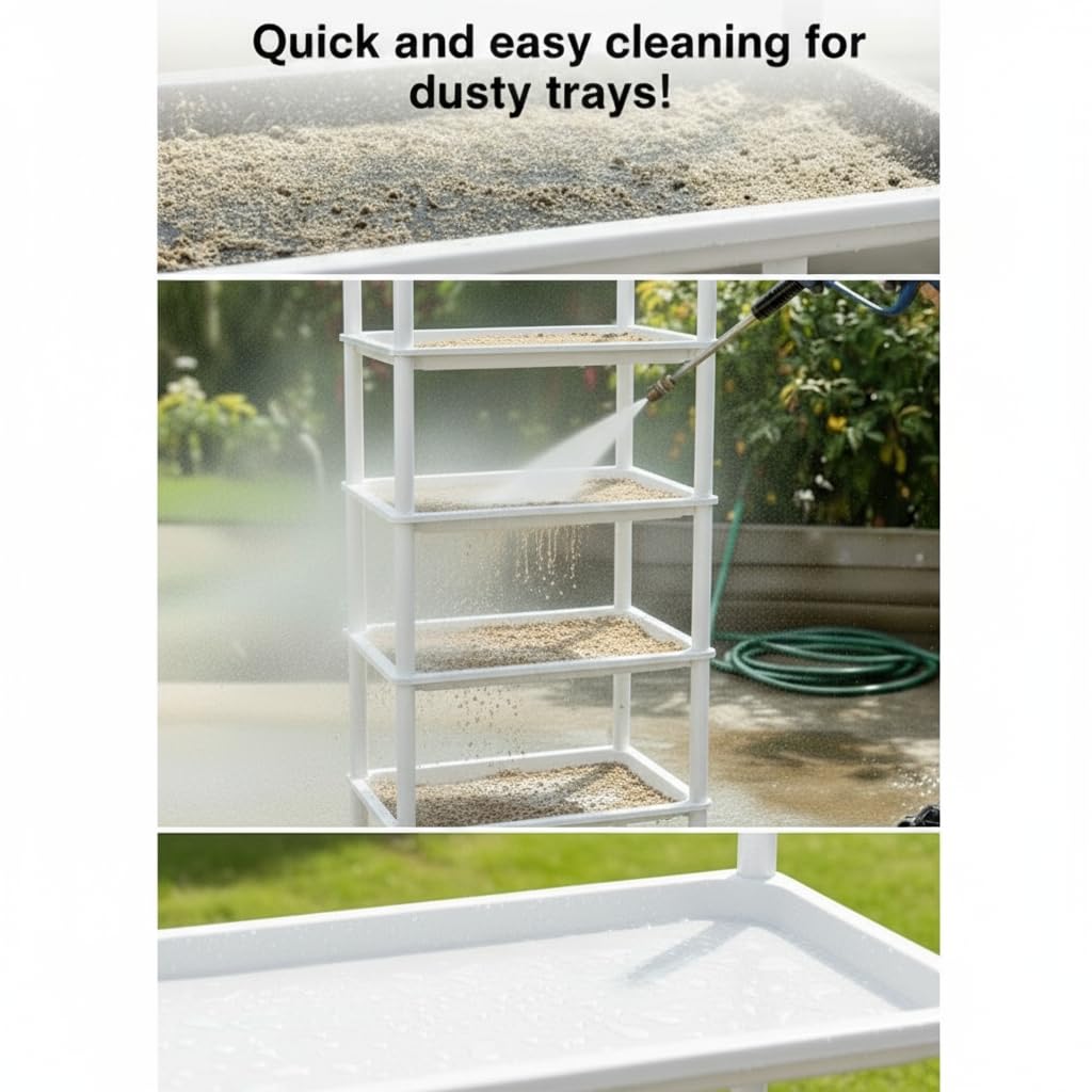 RooTrimmer 5-Tier Seed Starter Trays, Plant Stand with LED Grow Light (Auto-Timer), Bottom Watering Designed for Indoor Greenhouse Plants, Fits Small Pots & Seedling Cell Trays - White