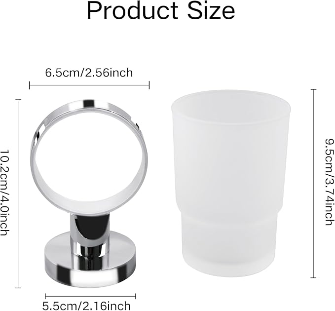 Wall Mount Toothbrush Holder with Frosted Glass Cup, Toothbrushes Toothpaste Razor Storage Organizer (Single)