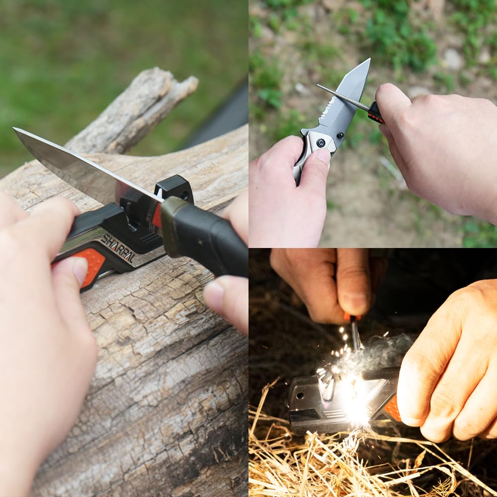 SHARPAL 101N 6-in-1 Pocket Knife Sharpener & Survival Tool – Diamond Sharpening Rod, Fire Starter Ferro Rod, Whistle – Sharpens Straight & Serrated Blades, Repairs & Hones Knives Mothers Day Gifts