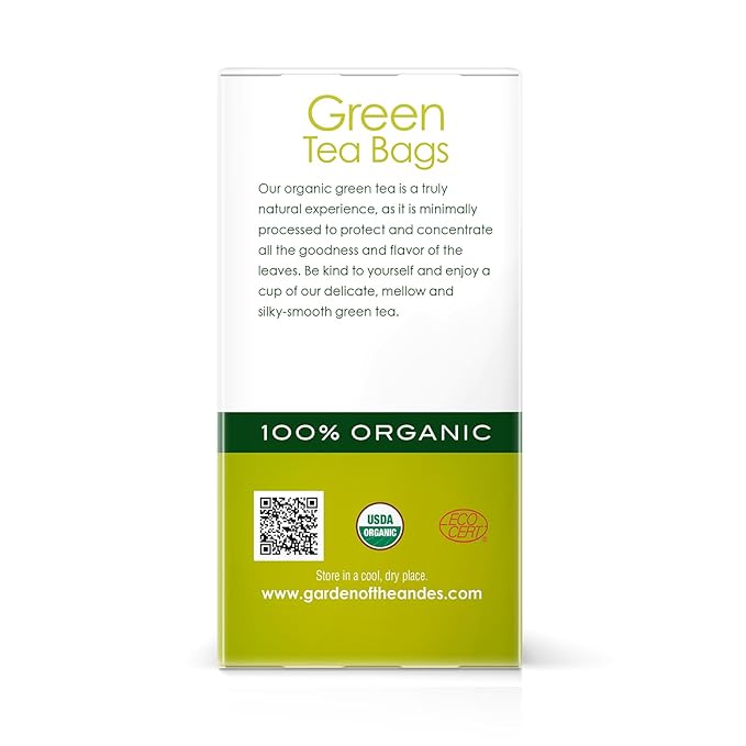 Garden of the Andes - Organic Green Tea - 6 x 20 Tea Bags (120 Total) - USDA Organic antioxidant-rich infusion - Supports digestion and smooth refreshing flavor