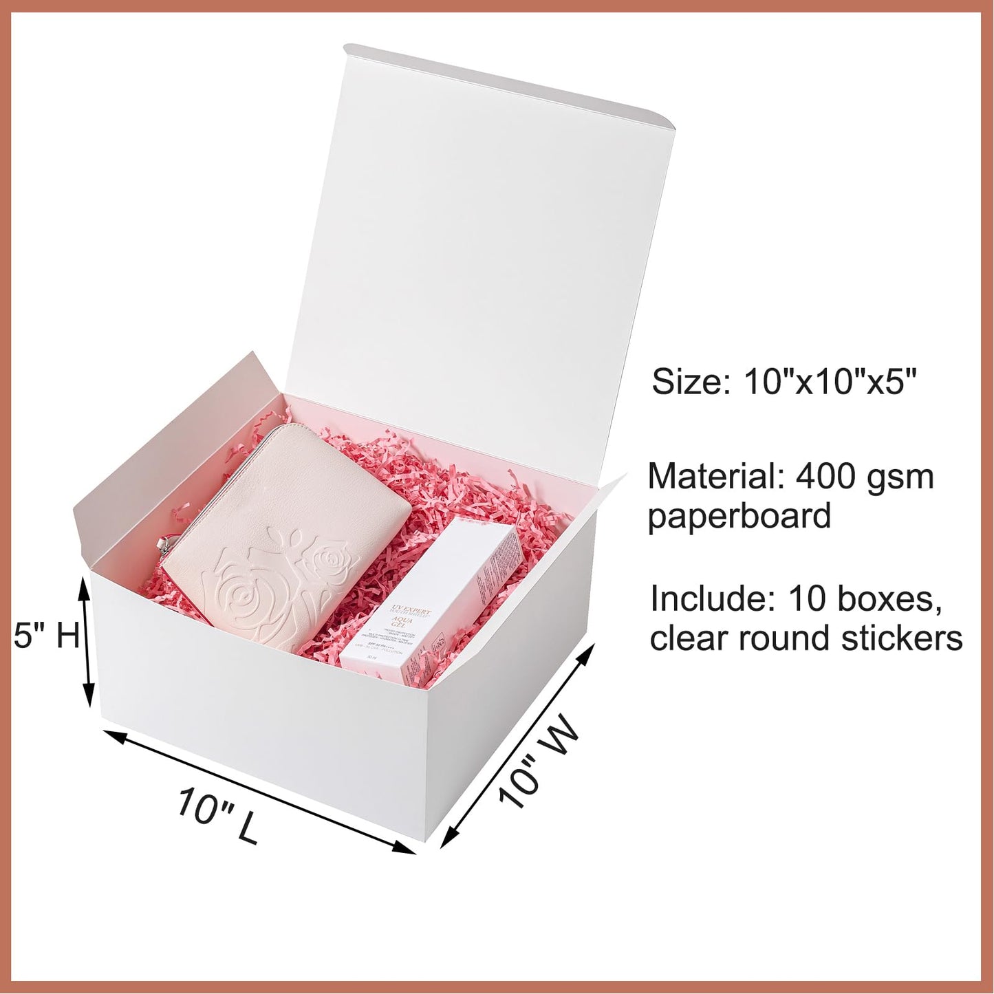 Mcfleet Gift Boxes with Lids 10x10x5 Inches 10 Pack Bridesmaid Proposal White Cardboard Gift Box for Presents, Christmas, Wedding, Graduation, Holiday, Birthday Craft Present Packaging