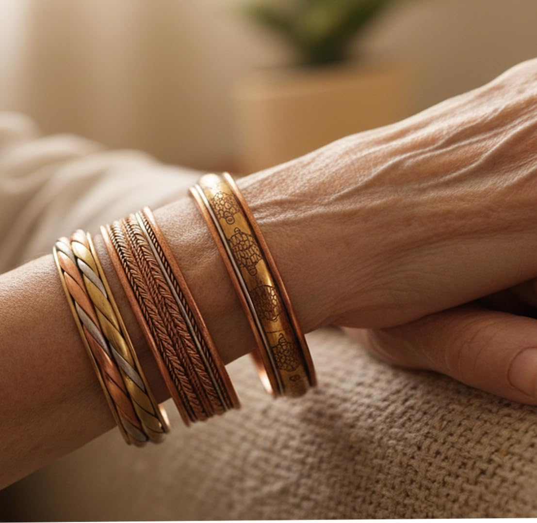 Touchstone copper bracelets | gift for men women |adjustable 100% pure solid real magnetic jewelry | handmade bracelet set combo | rope braided tibetan bangles. Set of 4 different designs
