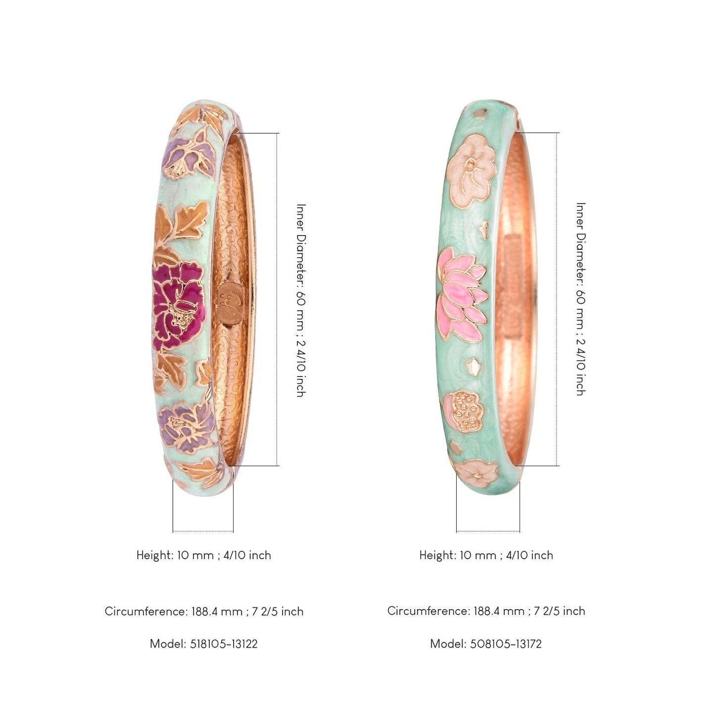 UJOY Vintage Cloisonne Bracelets Flower Enameled Jewelry Plated Cuff Bangle for Women Gift Box 55A35-55A113 Light Green