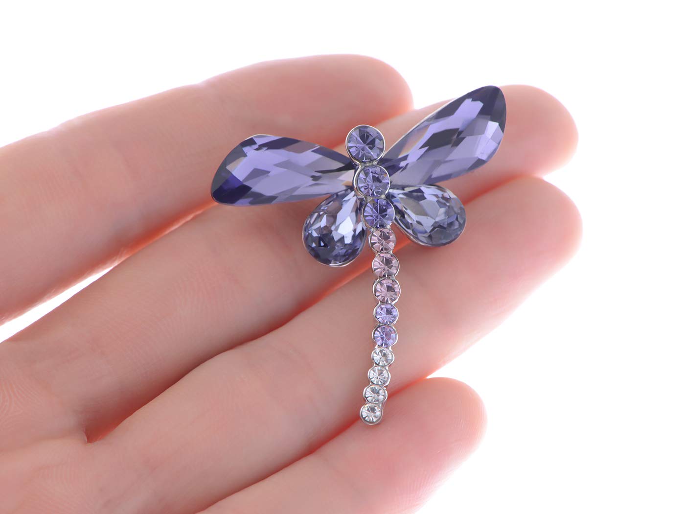 Alilang Silvery Tone Sparkly Crystal Rhinestones Dragonfly Insect Brooch Breastpin Lapel Pins for Women, Purple