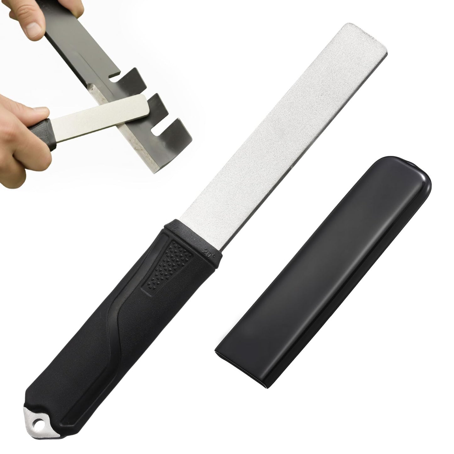 Frienda Diamond Sharpening 121n Dual-grit Knife Sharpener Stone Tool Lawn Mower Blade Sharpener File Garden Tool 325/1200 Grit Handheld Double with Angle Guide for Kitchen Axe Machete Chisel Drill