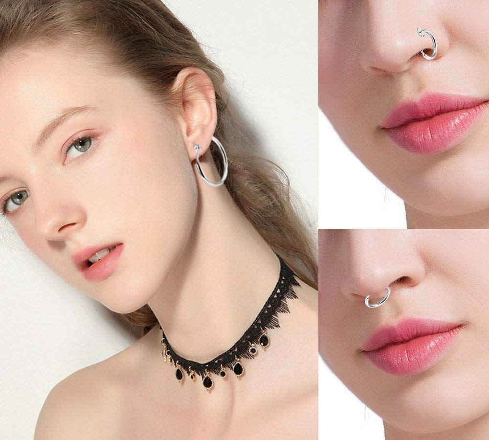Stainless Steel 4 Pairs Set Clip On Hoop Earrings for Women Men Non Pierced Earrings Silver Set