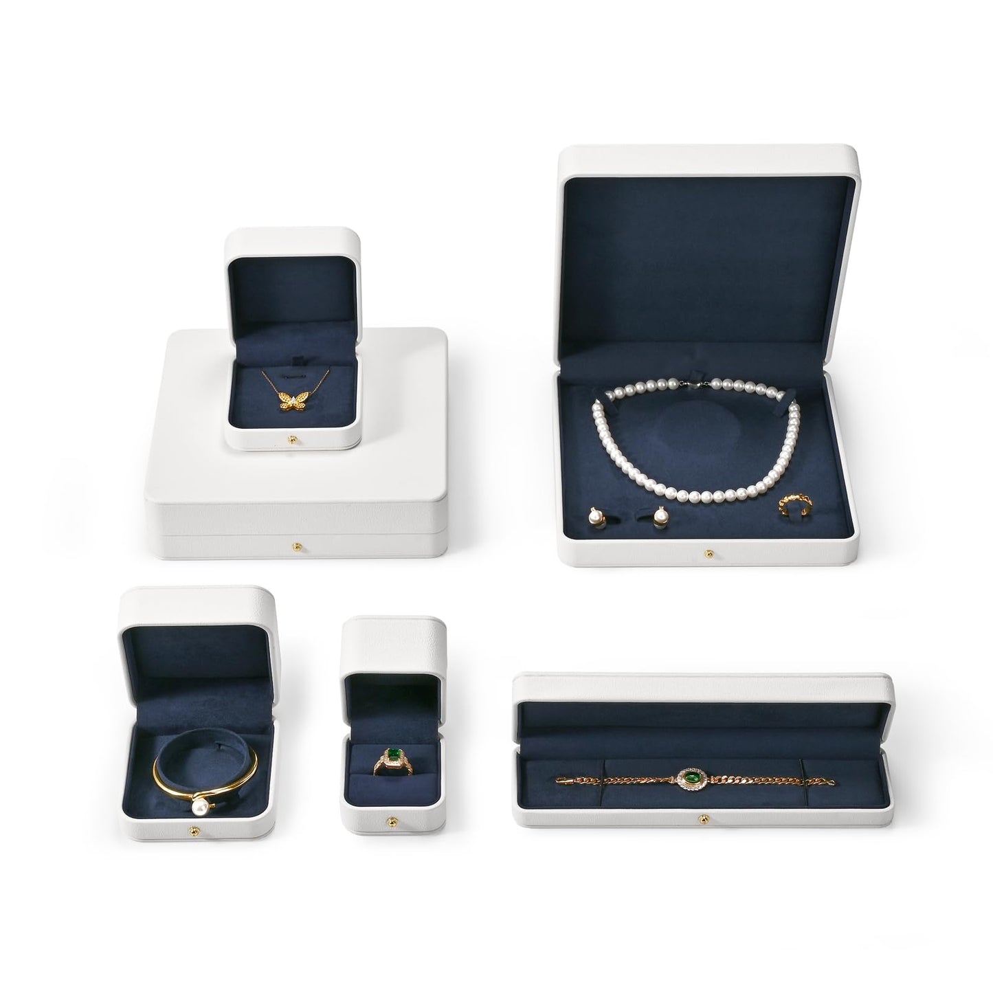 Woodten Blue Velvet Interior Jewelry Gift Box for Bangle Bracelet White PU Leather Bangle Box