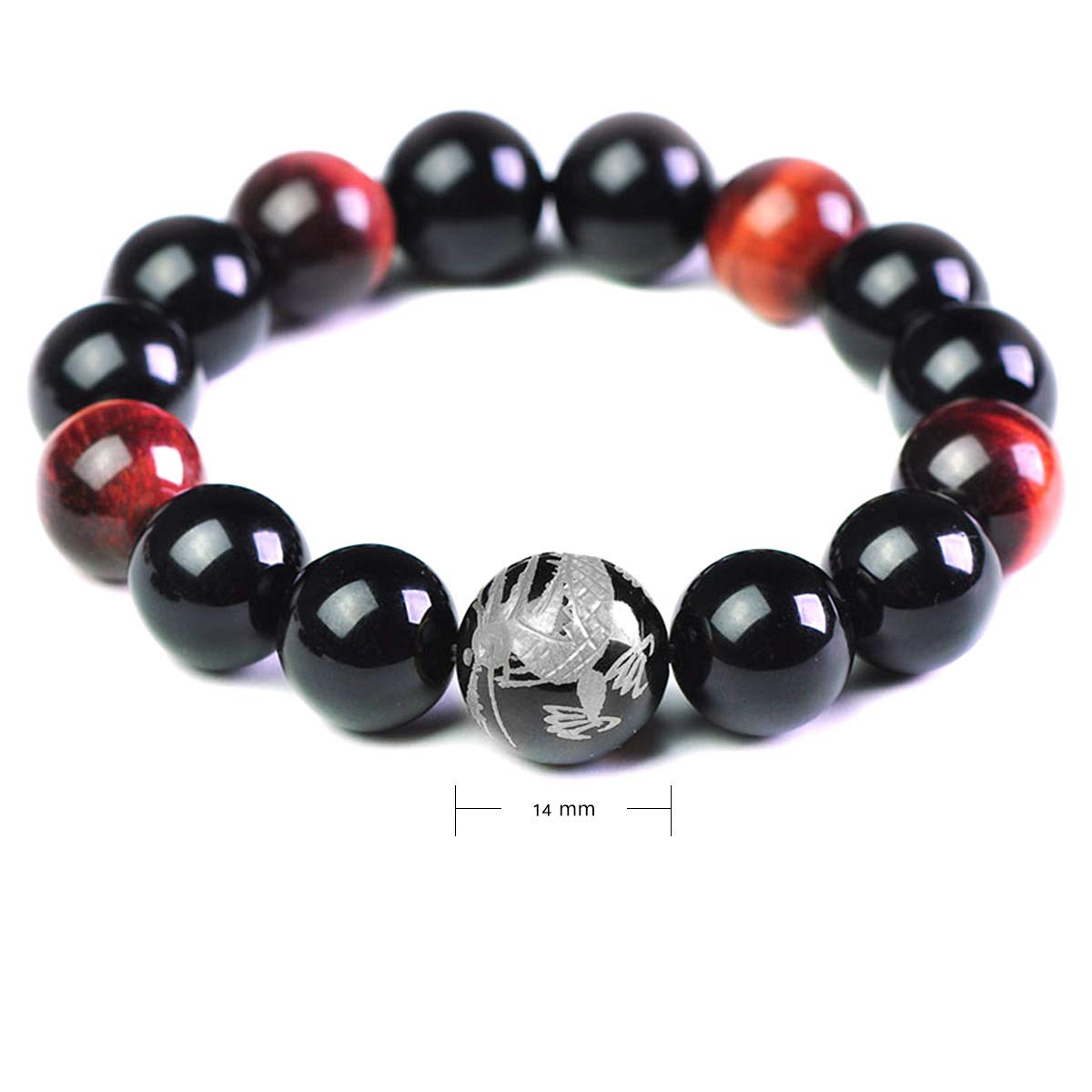 Merdia Men's Tiger Eye Stone Elastic Bead Bracelet with Loong Pattern