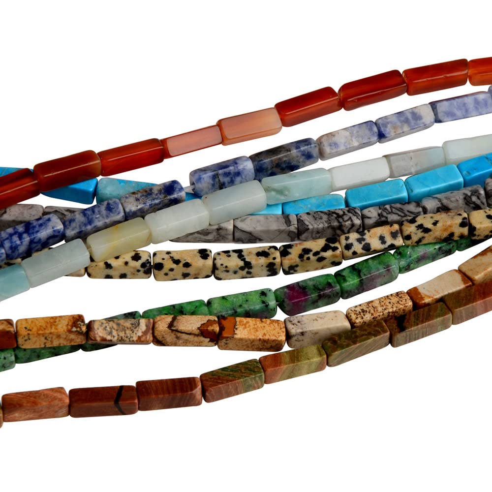 4x13mm Natural Stone Black Agate Rectangular Column Tube Cylinder Spacer Loose Beads Gemstone for DIY Bracelets Necklace Jewelry Making Strand 15 Inch (28-30pcs)