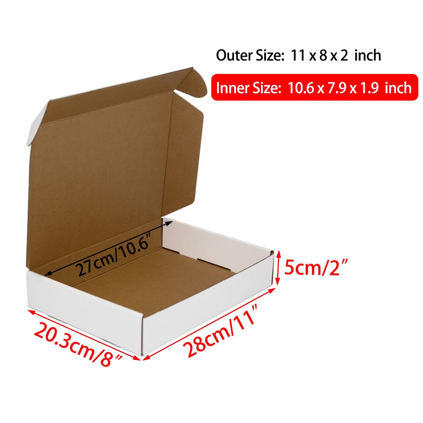 Sodissa 11x8x2 Inches Shipping Boxes Pack of 25, White Corrugated Cardboard Boxes for Small Bussiness