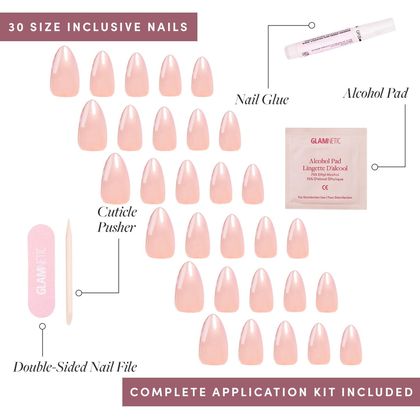 Glamnetic Press-On Nails Bundle - Dusty Pink, Los Angeles & Think Pink | Medium Square Fake Nails, Sheer Mauve Neutral | Blush Nude Pink Short Almond False Nails with a Glazed Finish | Light Pastel Pi