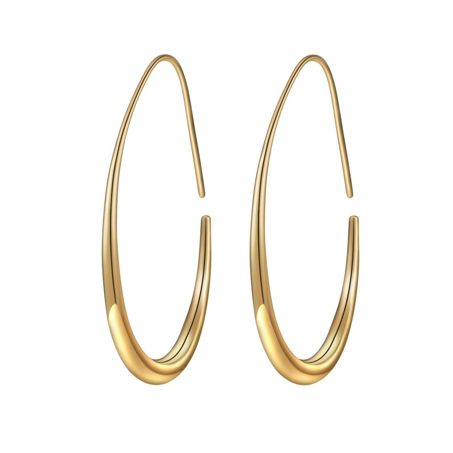 Lightweight Teardrop Hoop Earrings for Women - 14k Gold/White Gold Plated Large Oval Pull Through Hoop Earrings High Polished Statement Jewelry Gift for Women(gold 50 * 30)