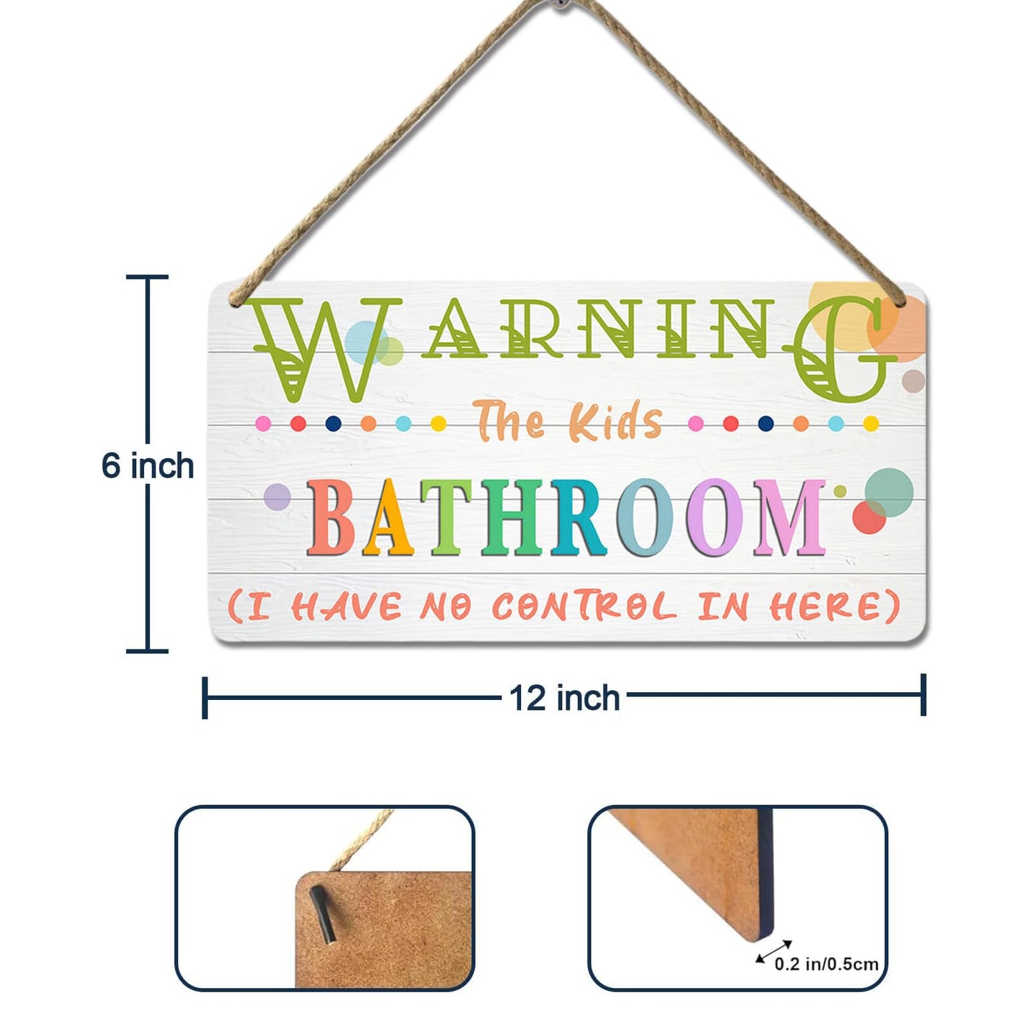 YOHIYE Kids Bathroom Wood Sign 'I Have No Control In Here' 12x6 Inch Rustic Humor Wall Art Decor