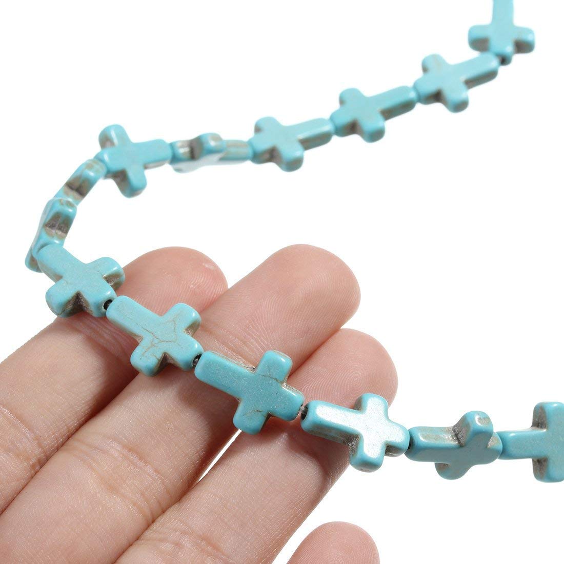 HAAMIIQII 12x16mm Blue Turquoise Cross Beads Loose Gemstone Beads for Jewelry Making Strand 15 Inch (24pcs)