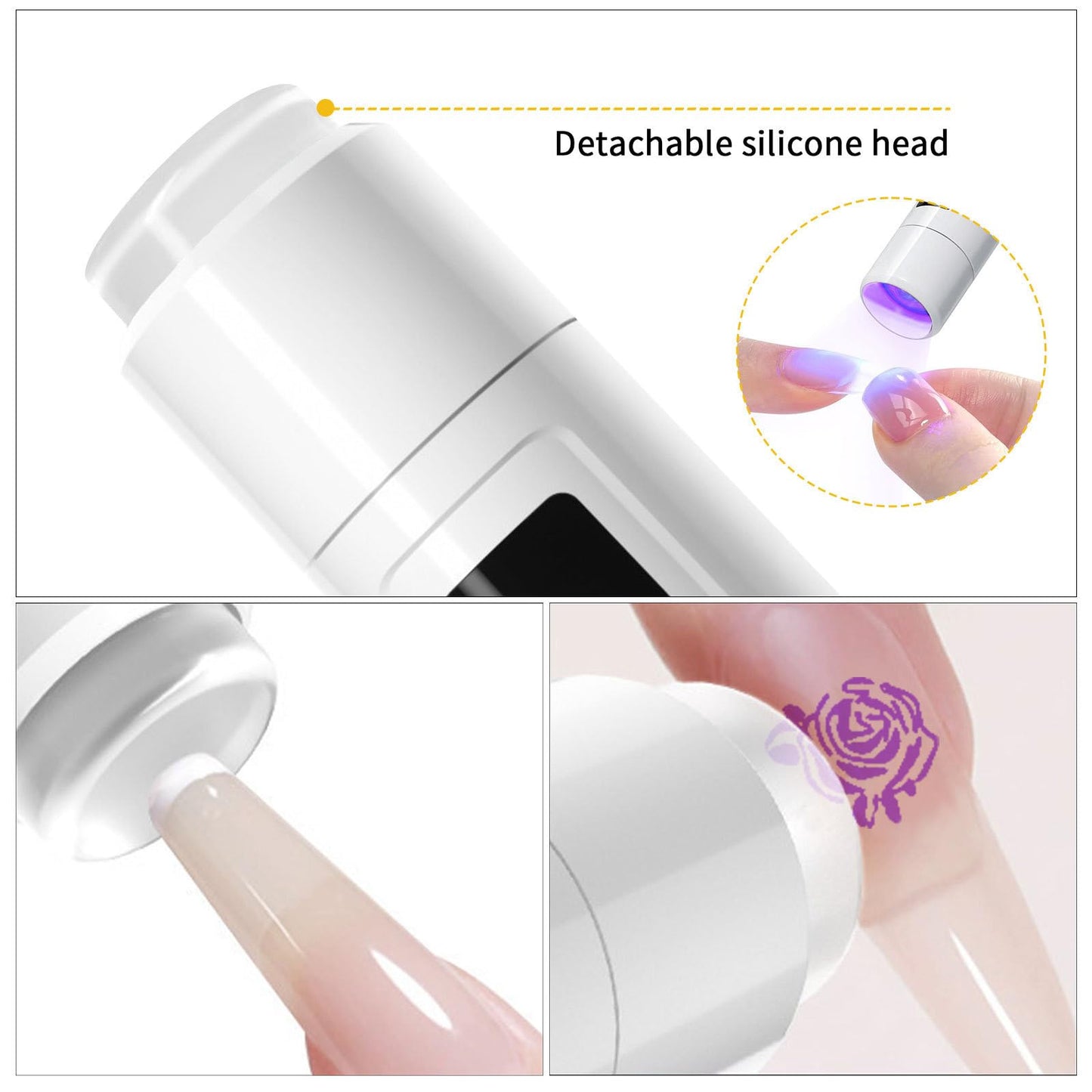 Keeyada Handheld UV Light with Stand and Nail Stamper Heads, 3W Portable LED Nail Lamp, Wireless Rechargeable USB Nail Dryer with Silicone Stamper, LCD Display Screen for Fast Curing Home DIY (White)