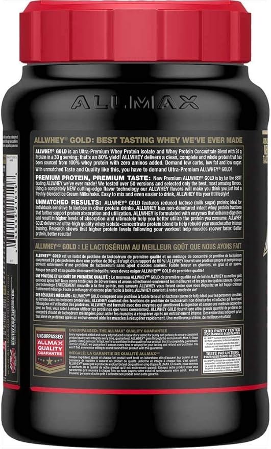 ALLMAX Nutrition Gold ALLWHEY, Cookies & Cream - 2 lb - 24 Grams of Protein Per Scoop - Gluten Free, Low Carb & Low Sugar - Approx. 30 Servings