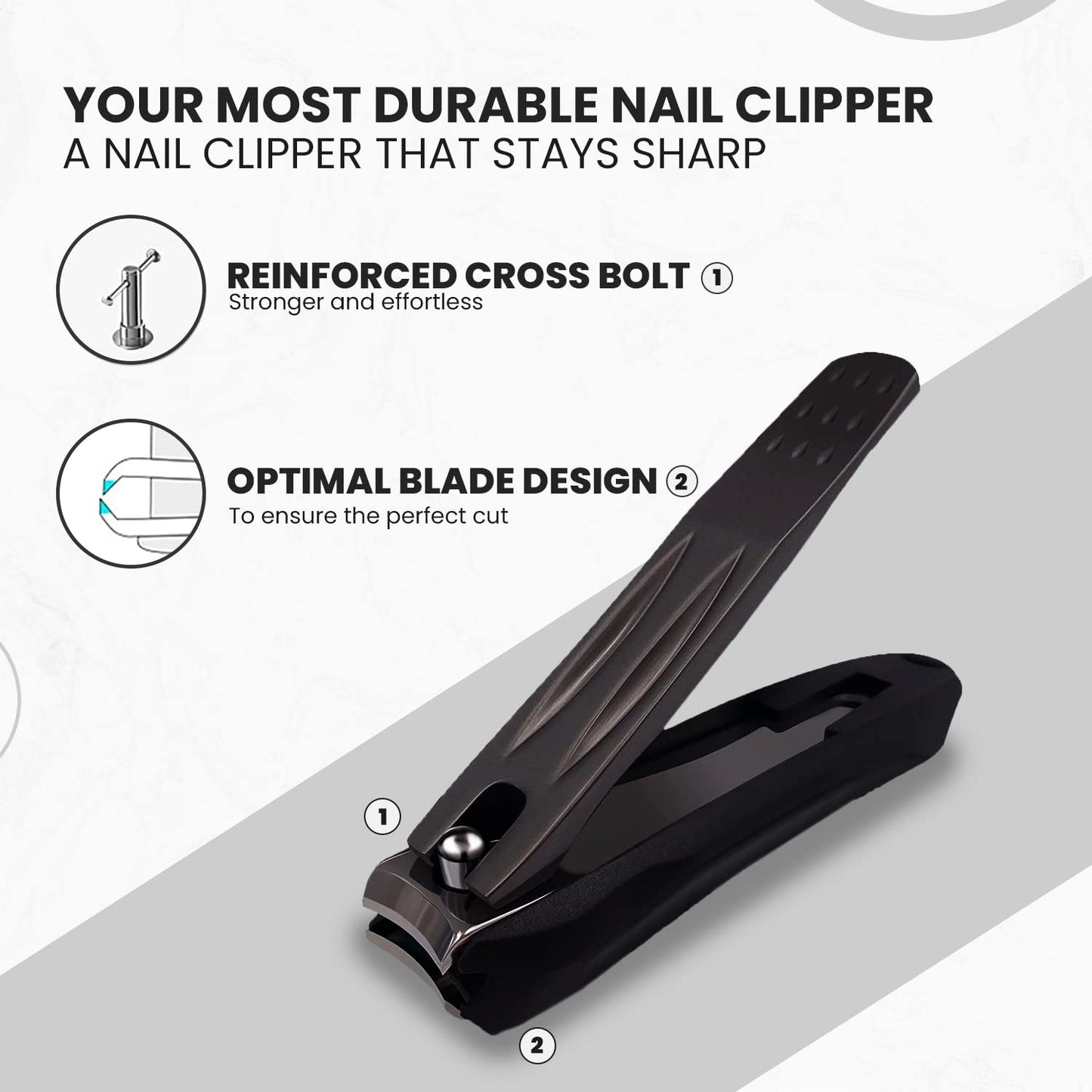 Ongle Precision Nail Clippers with Nail Catcher No Splash, Black Stainless Steel Manicure Tools