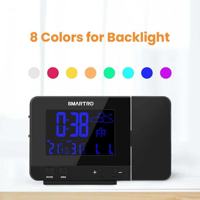 SMARTRO SC31B Digital Projection Alarm Clock with Weather Station