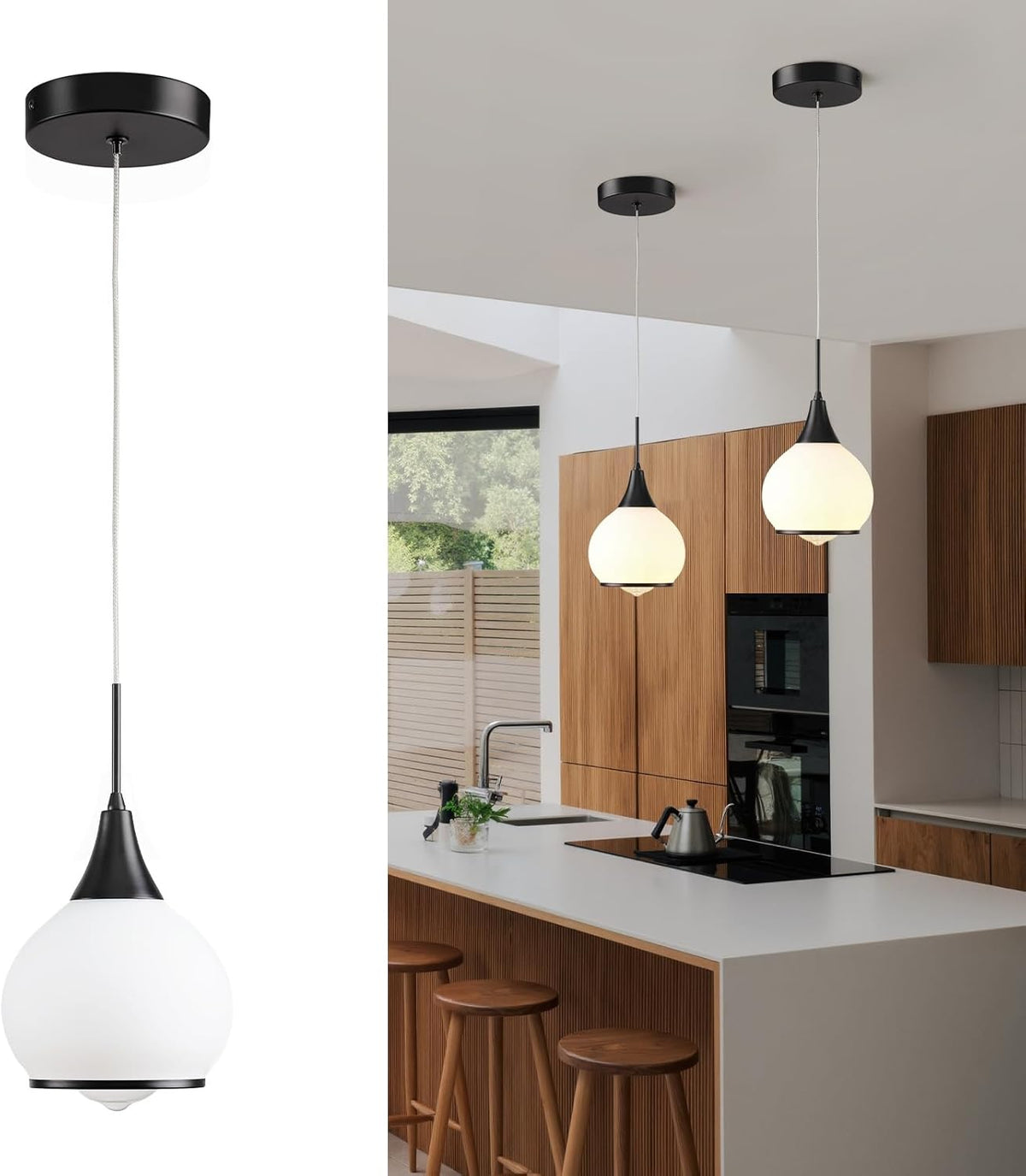 Pendant Light Fixtures Kitchen: Matte Black Farmhouse Island Light with Clear Glass - 6 Inch Mid Century Globe Kitchen Lighting Chandeliers Ceiling for Dining Room
