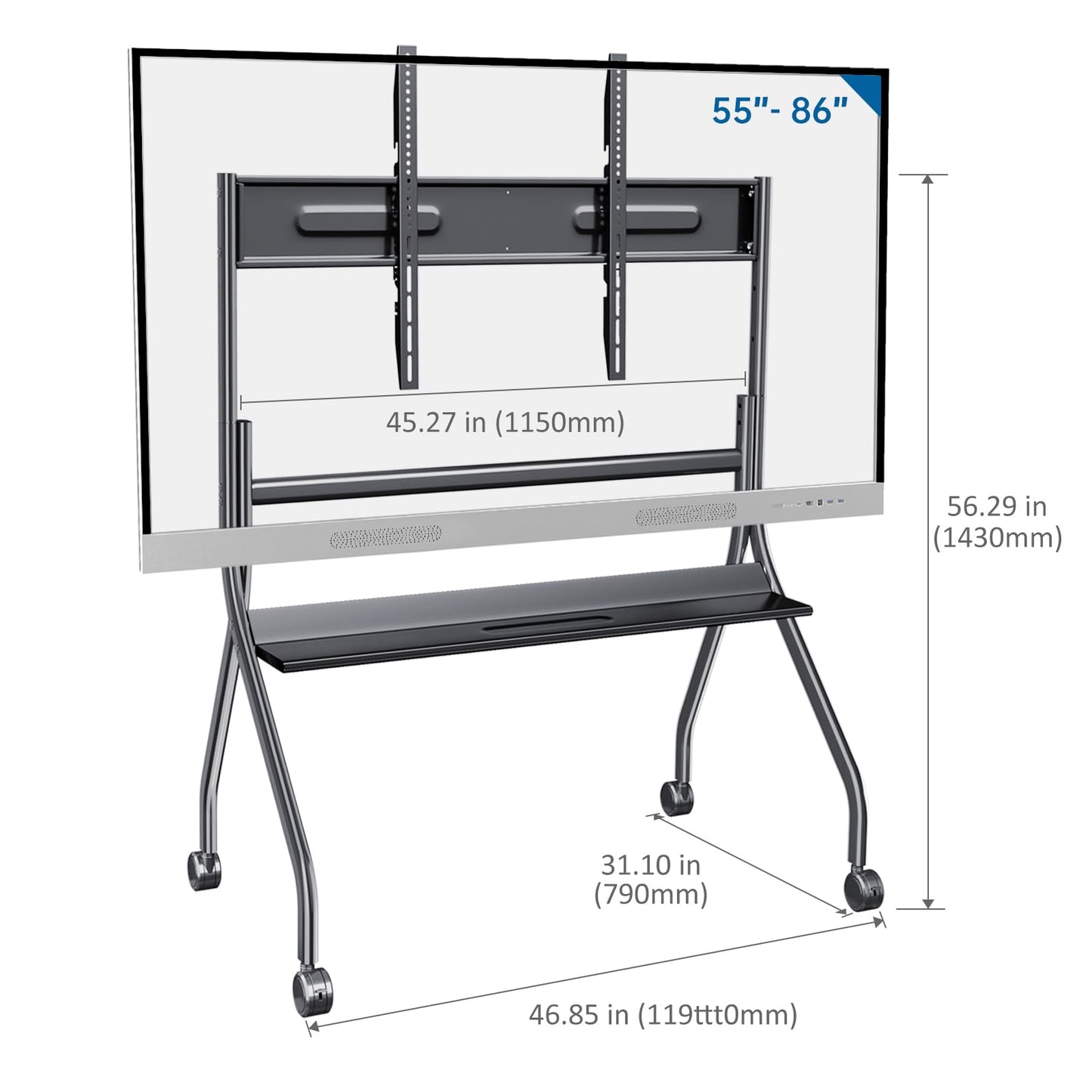 Smart Board Stand for 55-86 Inch Interactive Whiteboard, Easy Move, Lockable Wheels Stable