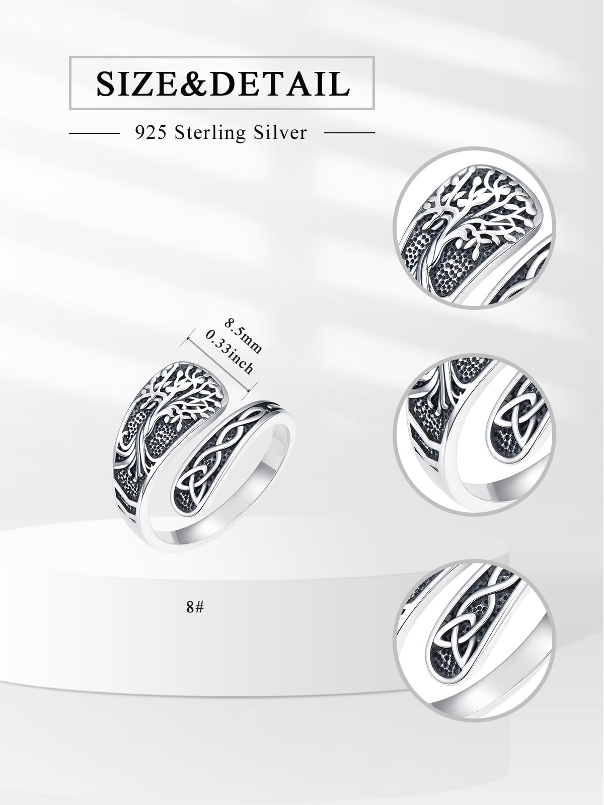Midari Life of Tree Spoon Rings for Women 925 Sterling Silver Adjustable Vintage Celtic Life of Tree Ring Thumb Open Finger Rings Vintage Thumb Jewelry Gifts for Women Men Birthday Christmas Gifts