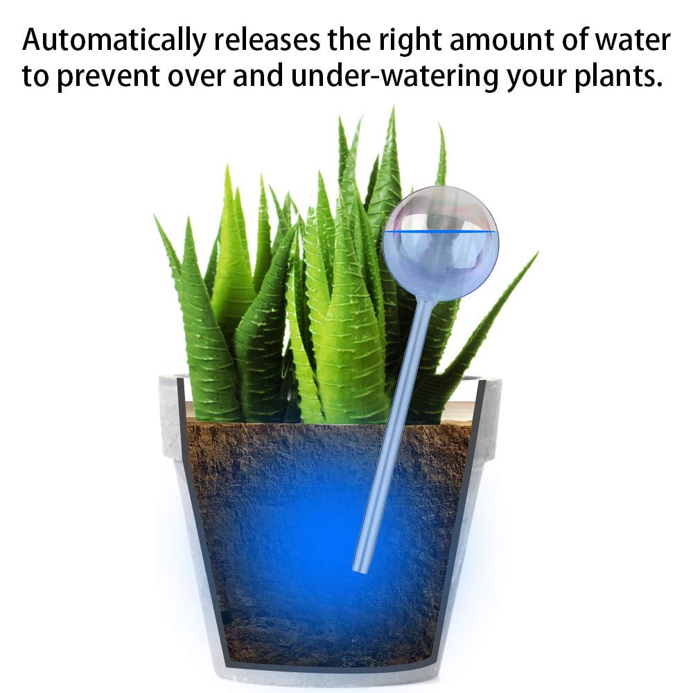 Tomorotec [2 PCS] Light Iridescent Rainbow Gradient Color Clear Glass Self-Watering System Spikes, Automatic Plant Waterer Bulbs
