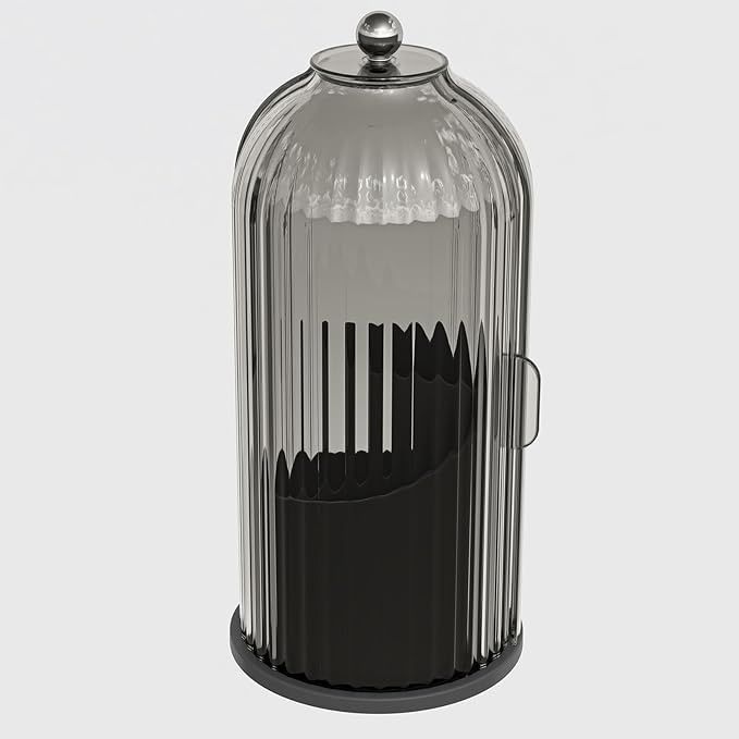 Makeup Brush Holder with Lid 360 Rotating Clear Dustproof Make Up Organizers for Vanity Bathroom Countertop, Black