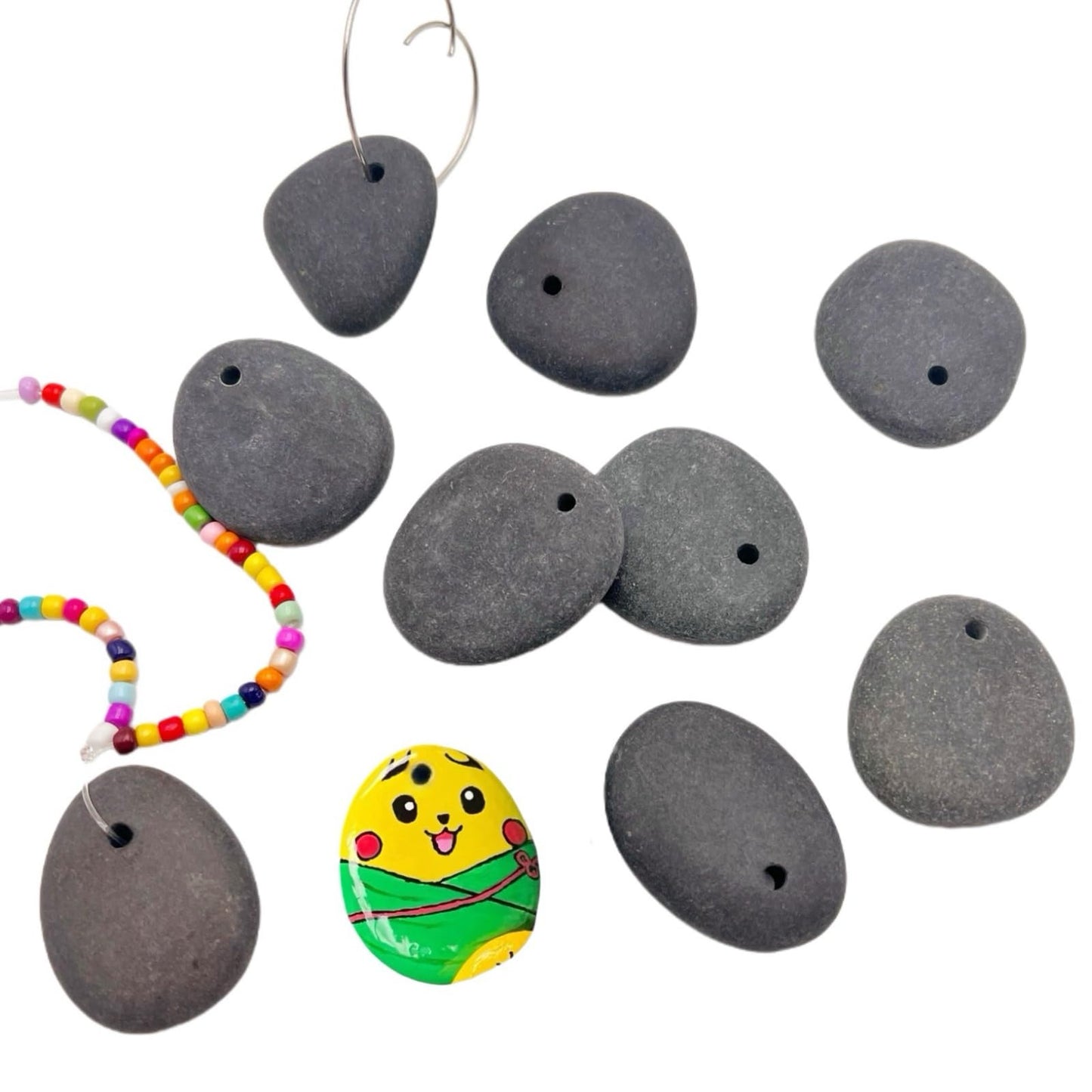 Lifetop 10pc Drilled Small Flat River Rocks for Painting, 1.2"-1.5" Craft Rocks, Art Pebbles