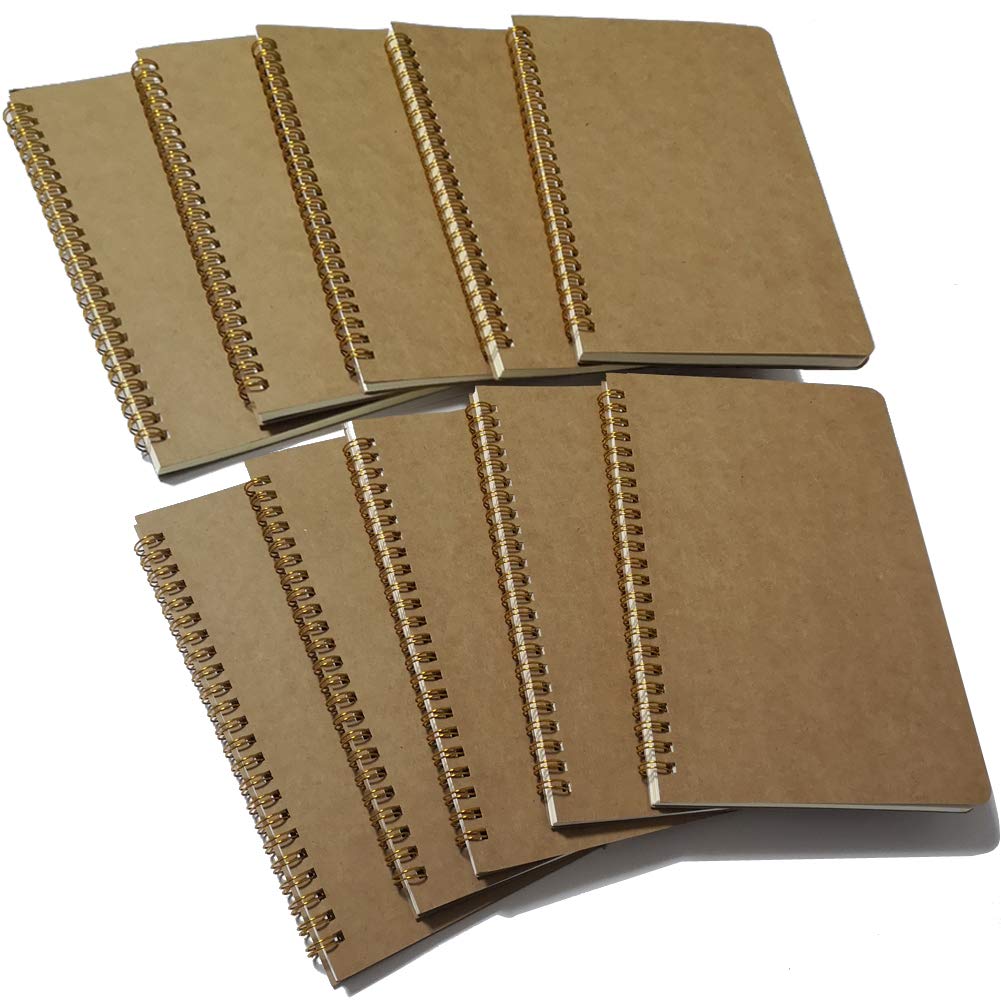 YUREE Softcover Spiral Notebook Lined/Spiral Journal, 50 Sheets (100 Pages) Wide Ruled Notebook, 10 Notebooks Per Pack, A5, 8.5" x 5.7", Brown