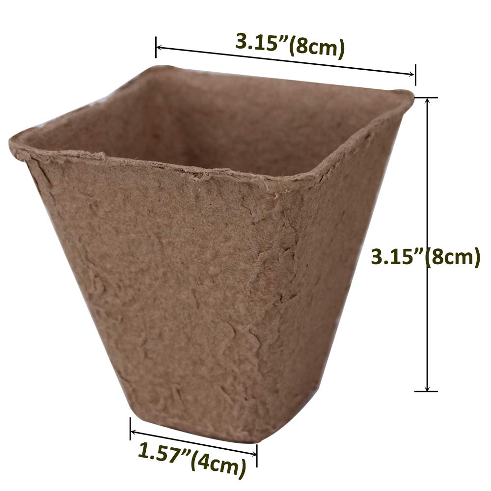 Huvai 100 Pack 3.15" Square Biodegradable Peat Pots Plant Seedling Saplings & Herb Seed Starters Kit with 100 Pcs White Plastic Plant Labels
