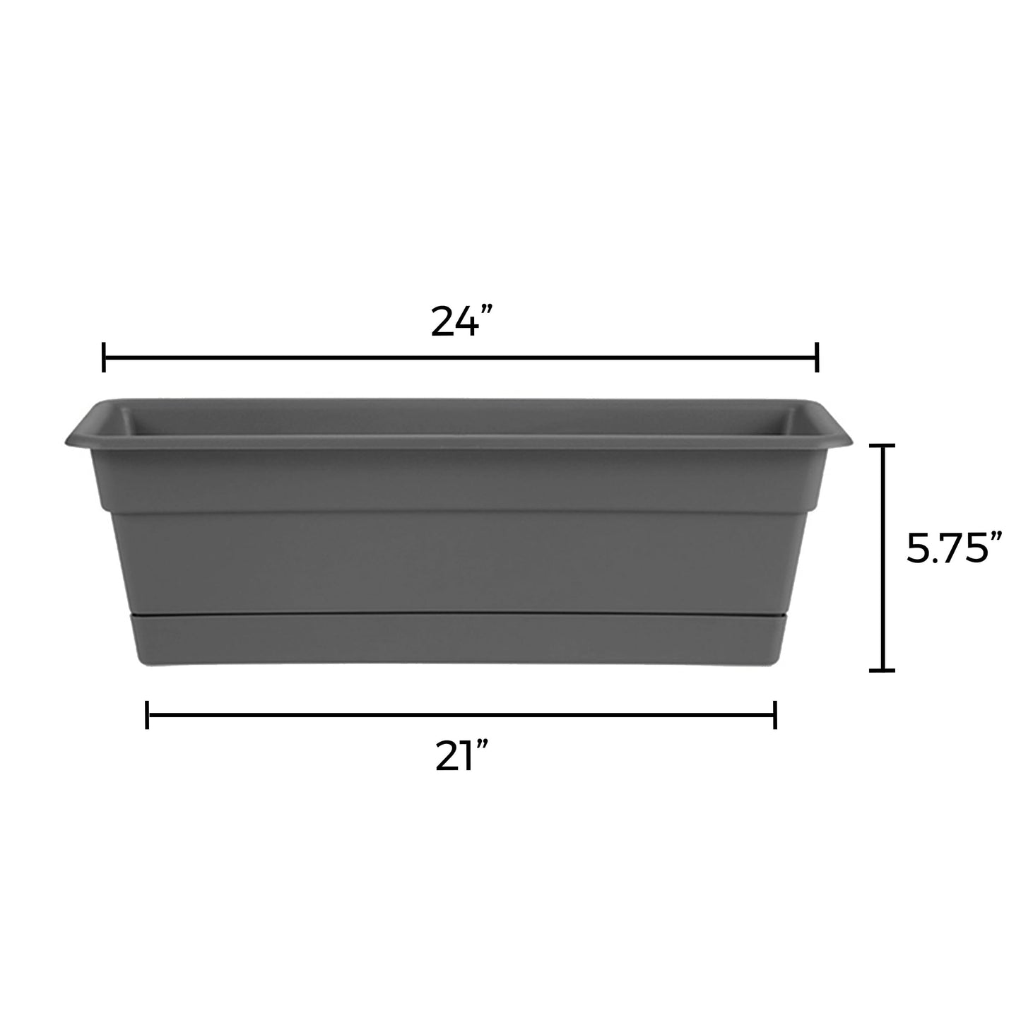 Bloem Dura Cotta Window Box Planter: 24" - Charcoal - with Tray, Weatherproof Resin Box, Removable Tray for Indoor & Outdoor Use, Gardening, 3 Gallon Capacity