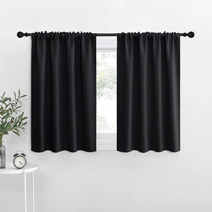 NICETOWN Short Curtains, Black Out RV Bunk Panels for Kitchen - Energy Smart Decoration Thermal Insulating Blackout Drapes/Draperies for Small Window (2 Panels, 29 inches Wide by 30 inches Long)