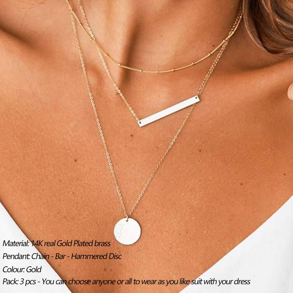 Turandoss Delicate Layering Choker Bar Necklace Hammered Disc Necklace Womens Layering Necklaces for Women